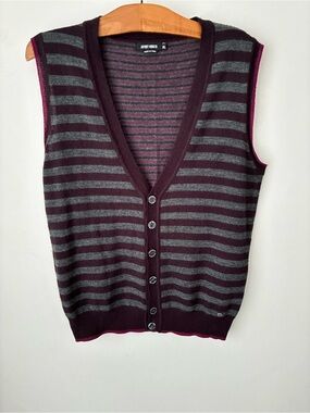 Anthony Morato Sweater Men’s Large Wool Striped Button-Front Knit Vest